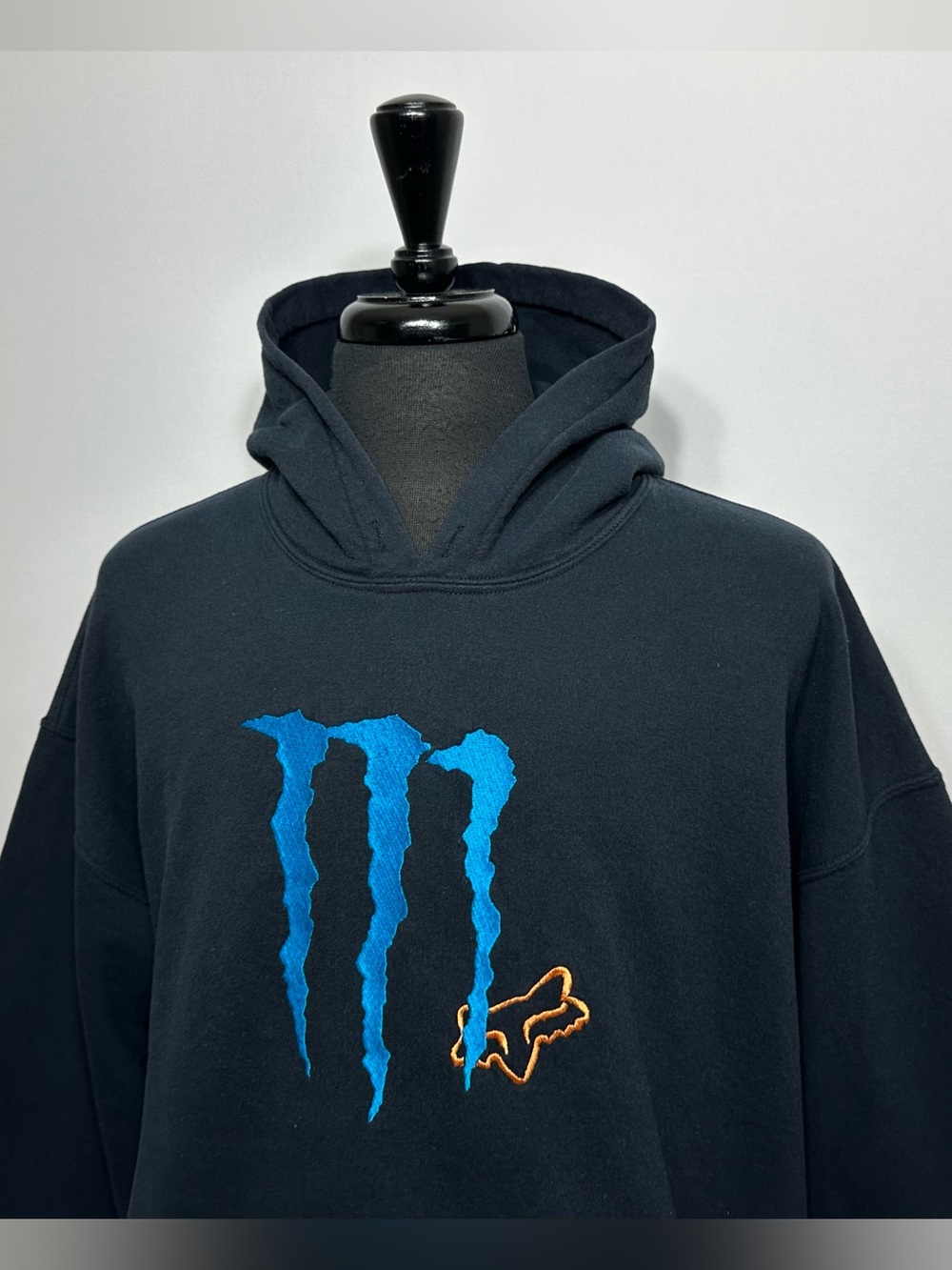 Y2K Rare Monster Energy x Fox Racing Men's XL Embroidered Hoodie Sweatshirt
